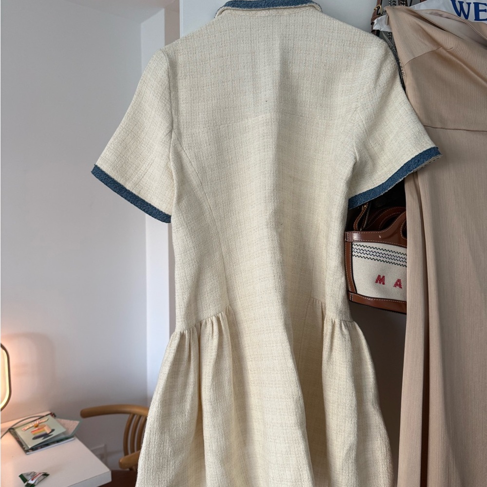 Sandro Cream Mini Dress with Blue Trim